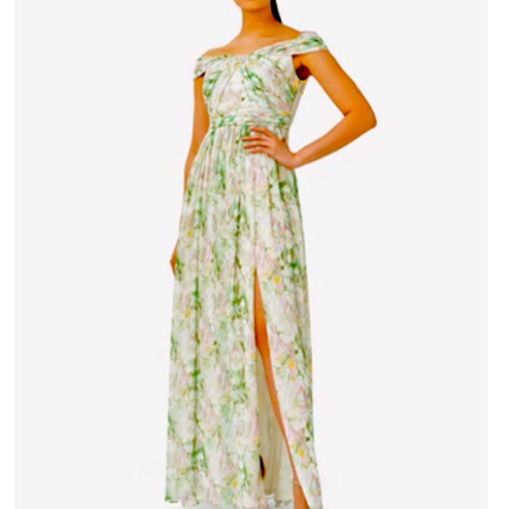 NWT ADRIANNA PAPELL Off Shoulder Chiffon Long Gown.